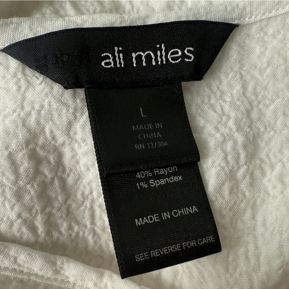 Ali Miles White Textured Crinkle Tunic Top Artsy Buttons Women's Size L Oversizd - Picture 6 of 12